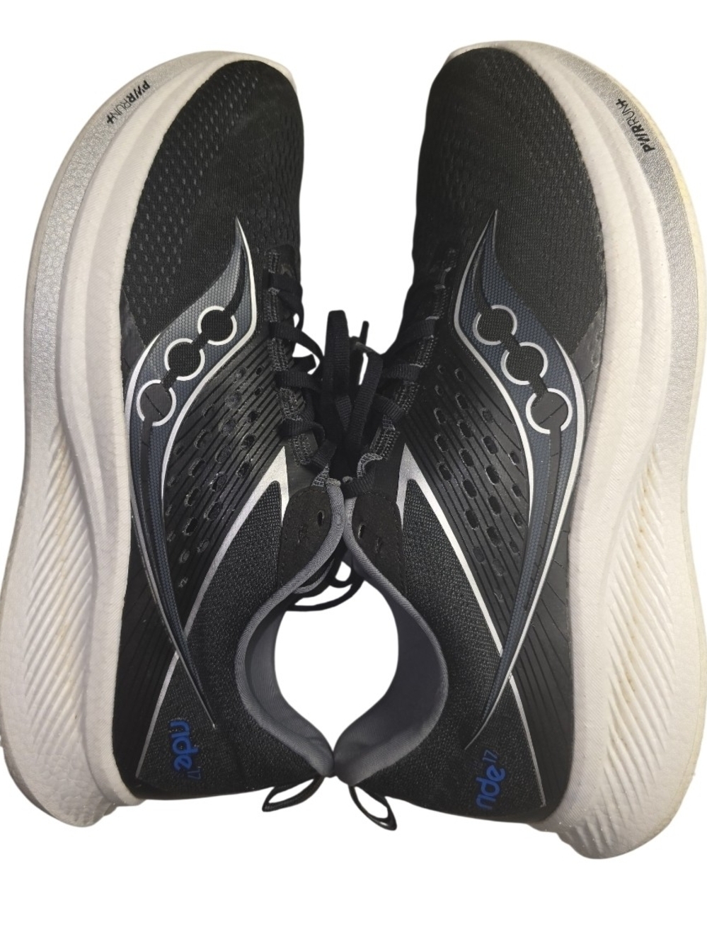 Saucony Ride 17 Men’s Size 14 Black Gray Blue Running Shoes PWRRUN+ Athletic Sne